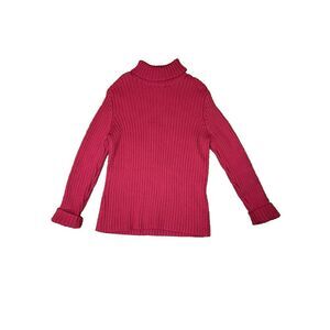 Lands End Womens Turtleneck Sweater XL 18-20‎ Red Long Sleeve 100% Cotton